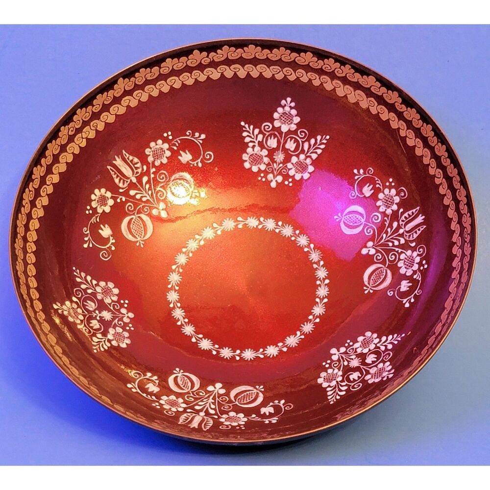 Vtg Enamel-on-Copper Bowl Handmade by Eva Scherer Vienna Austria Stamped